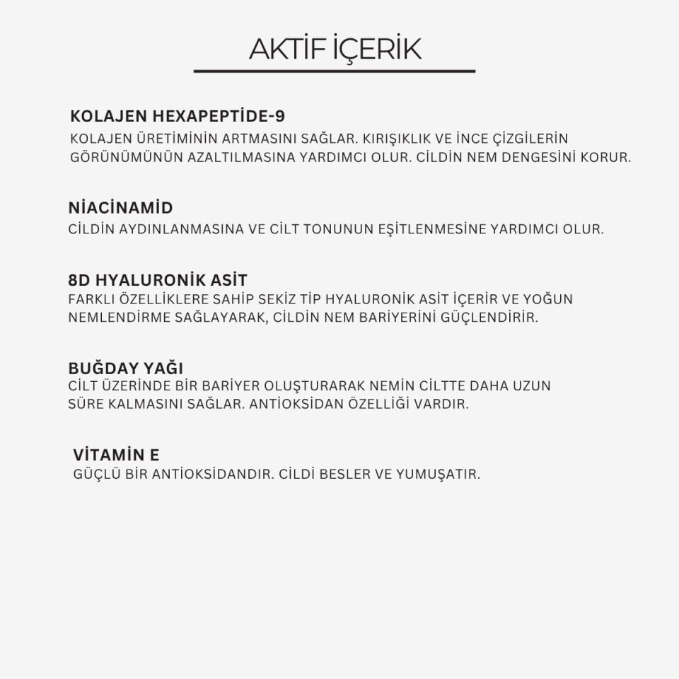 Yaşlanma Karşıtı Yoğun Nemlendirici ve Aydınlatıcı Kolajen Peptit Cilt Bakım Kremi 50 ml