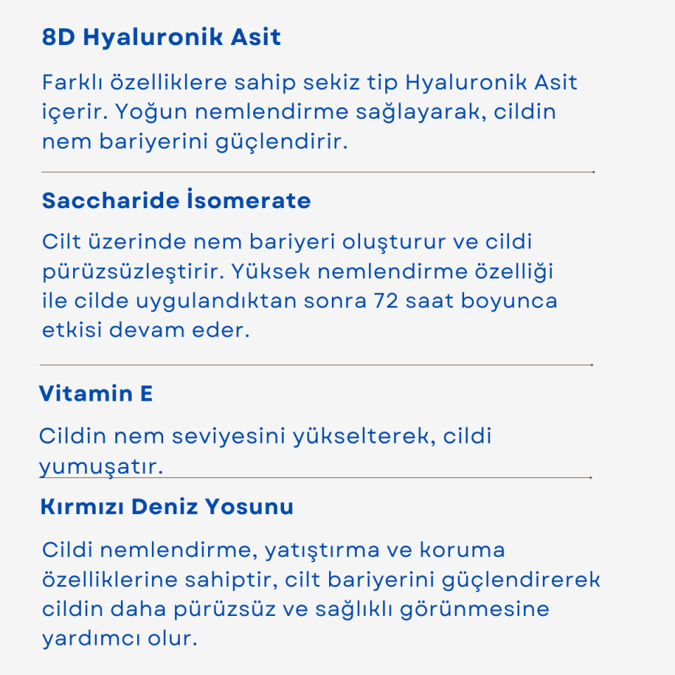 Yoğun Nemlendirici 8D Hyaluronik Asit Cilt Bakım Kremi 50 ml