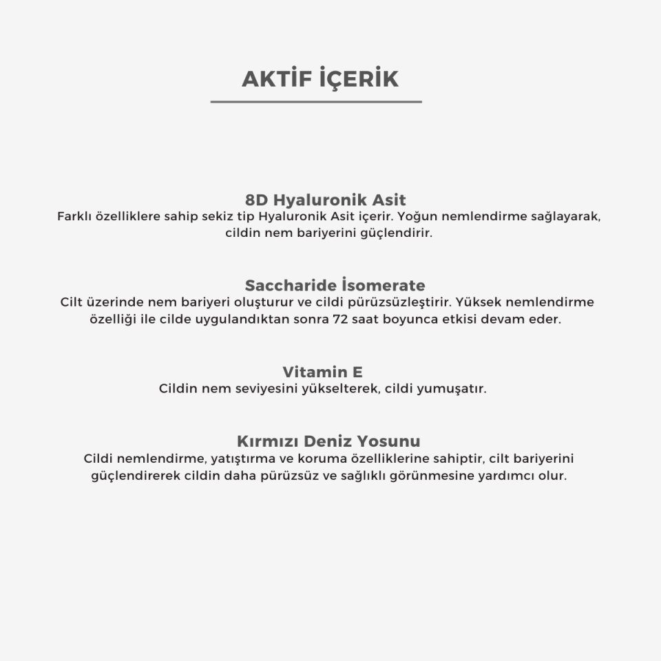 Yoğun Nemlendirici 8D Hyaluronik Asit Cilt Bakım Kremi 50 ml