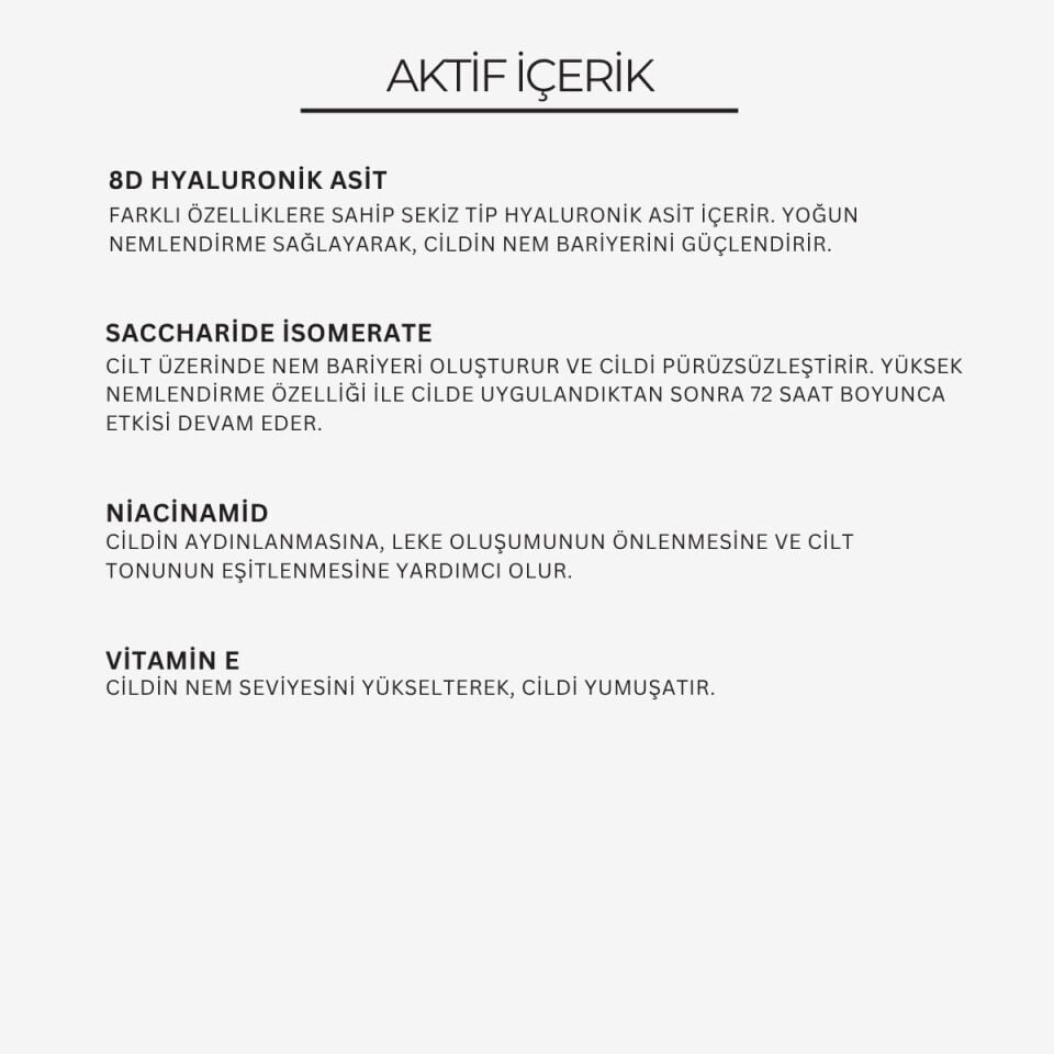 Yoğun Nemlendirici 8D Hyaluronik Asit Cilt Bakım Kremi 50 ml