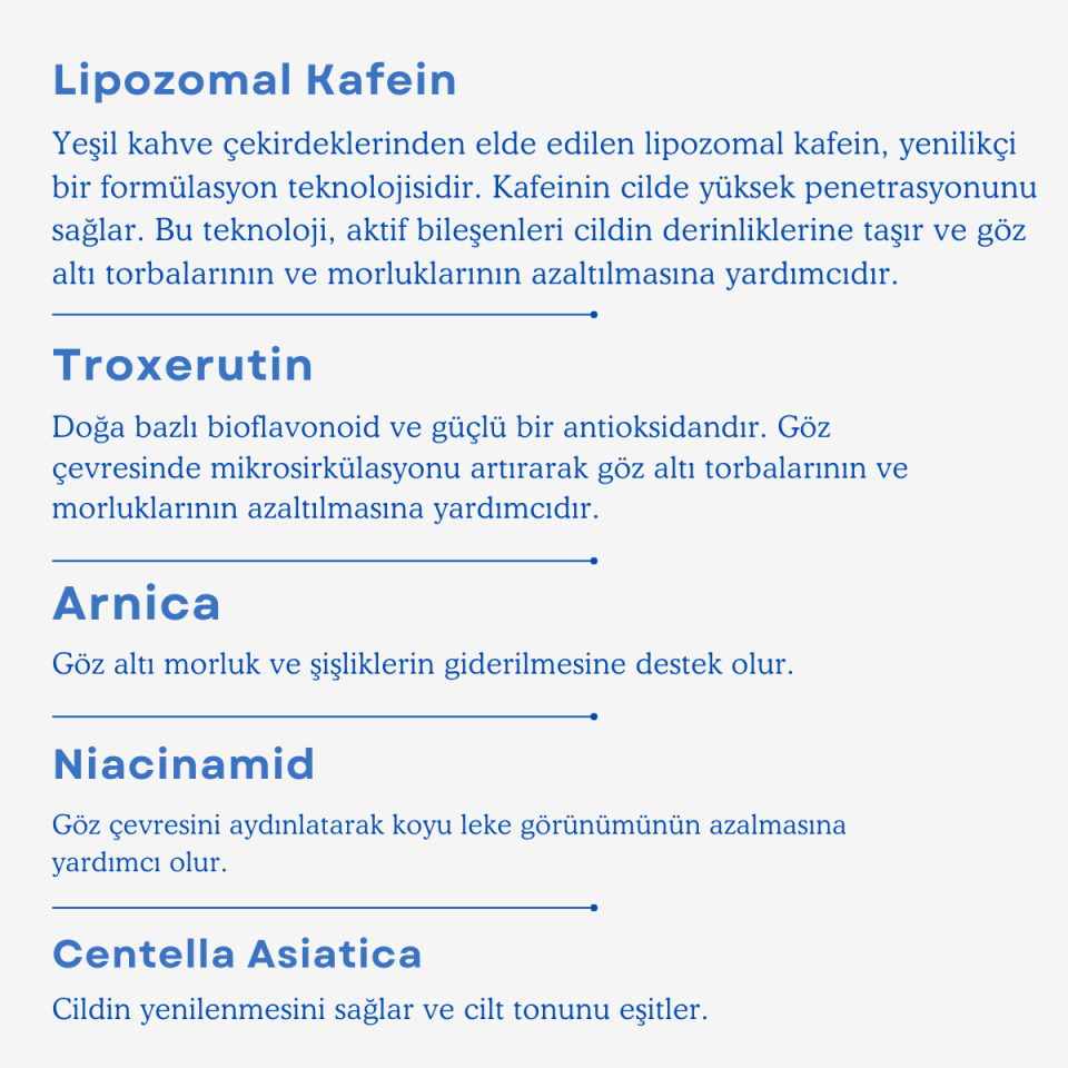 Aydınlatıcı ve Torbalanma Karşıtı Lipozomal Kafein Göz Çevresi Kremi 15 g