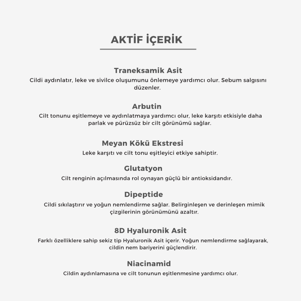 Aydınlatıcı ve Beyazlatıcı Traneksamik Asit Complex Cilt Serum 30 ml